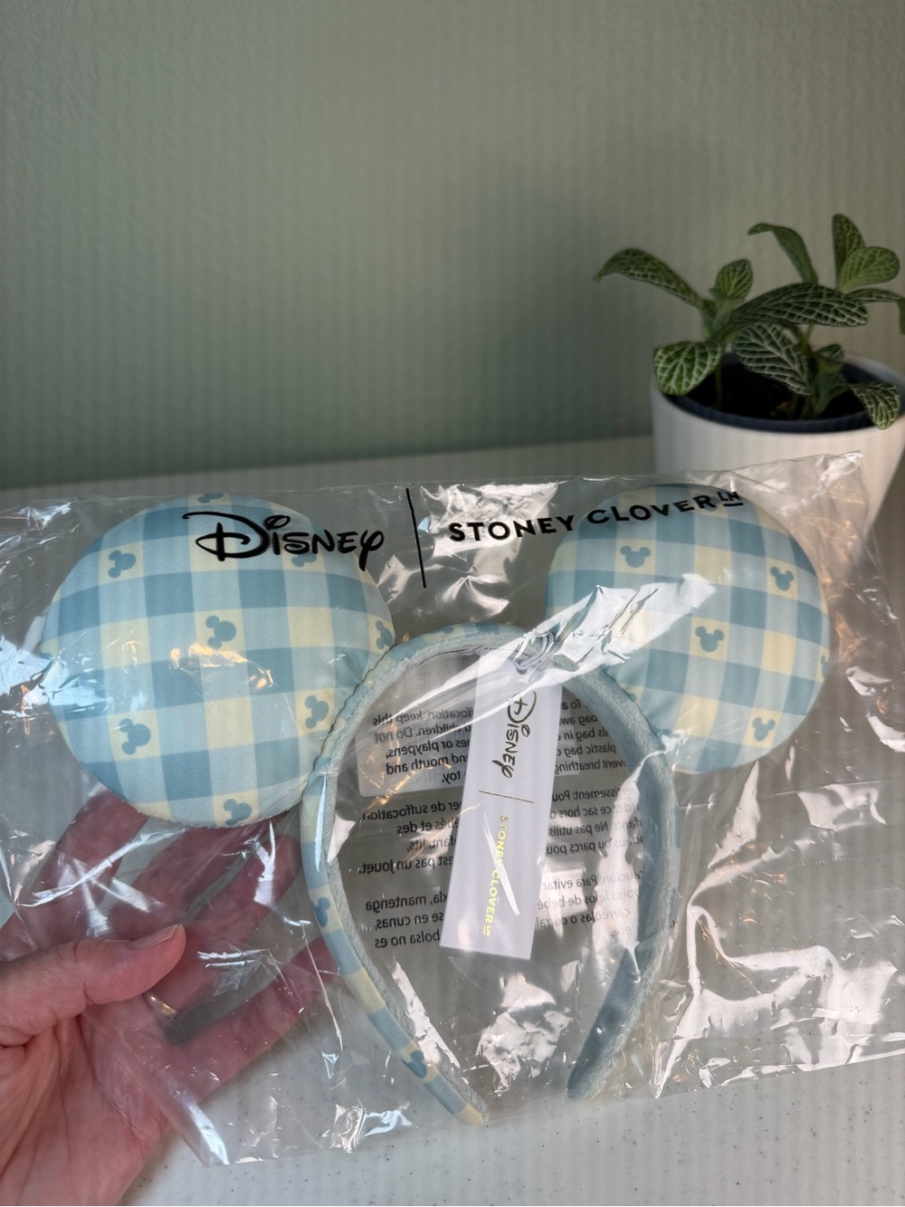 Disney Stoney Clover Lane Blue Gingham Mickey Mouse Ears Headband NWT